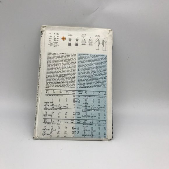 UNCUT Vintage Sewing PATTERN Butterick 4199, Misses and Mens Halloween Costumes - Picture 2 of 2